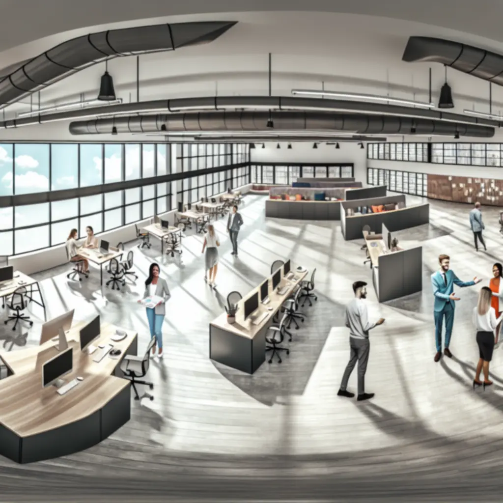 Pracownicy PolishOfficefit współpracujący w nowoczesnej przestrzeni coworkingowej