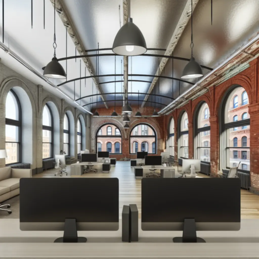 Biuro urządzone w odrestaurowanej, zabytkowej kamienicy z zachowanymi detalami architektonicznymi