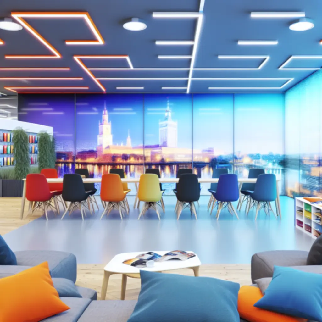 Strefa relaksu w nowoczesnym biurze z wygodnymi siedziskami